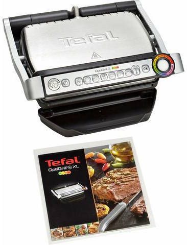 Tefal Contactgrill GC712D OptiGrill+ 6 grillprogramma's, past temperatuur + barbecuecyclus aan het grillgerecht aan, bakplaten met antiaanbaklaag online kopen